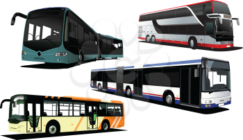 Royalty Free Clipart Image of Four City Buses