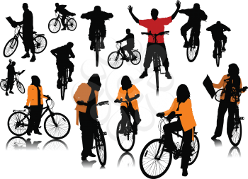 Royalty Free Clipart Image of Fourteen People on Bikes