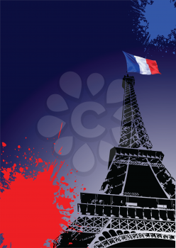 Royalty Free Clipart Image of  The Eiffel Tower and a Flag