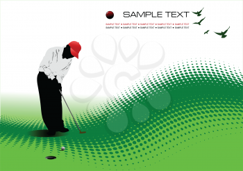 Royalty Free Clipart Image of a Golfer Hitting a Ball
