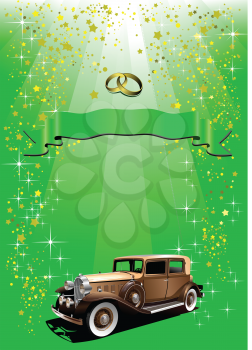 Royalty Free Clipart Image of an Antique Auto With Gold Bands and a Banner at the Top
