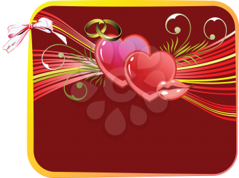 Royalty Free Clipart Image of Two Hearts Together With Rings Above