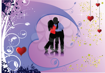 Royalty Free Clipart Image of a Silhouetted Couple Kissing