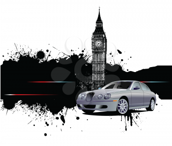 Royalty Free Clipart Image of a Car on a London Background