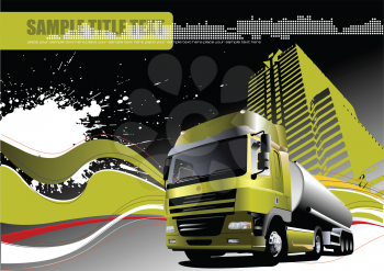 Royalty Free Clipart Image of a Truck on an Urban Background