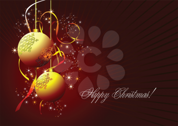 Royalty Free Clipart Image of a Happy Christmas Greeting With Gold Ornaments