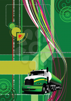 Royalty Free Clipart Image of a Big Truck on an Abstract Green Background