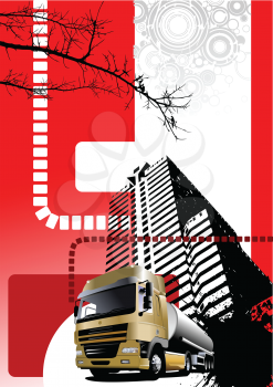 Royalty Free Clipart Image of a Truck in Front of a High Rise