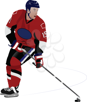 Royalty Free Clipart Image of a Hockey Player in Red and Black