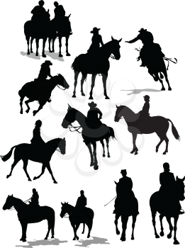 Royalty Free Clipart Image of a Group of Horses and Riders