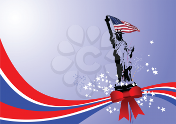 Royalty Free Clipart Image of the Statue of Liberty and the American Flag
