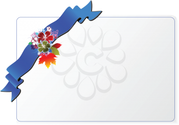 Royalty Free Clipart Image of an Invitation With a Blue Ribbon With Flowers