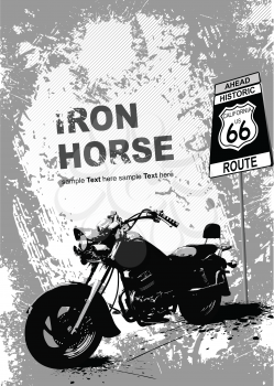 Royalty Free Clipart Image of an Iron Horse Motorcycle on Route 66