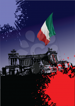 Royalty Free Clipart Image of an Italian Flag in Front of a Building