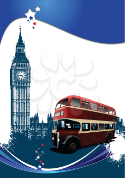 Royalty Free Clipart Image of Big Ben and Double Decker Bus