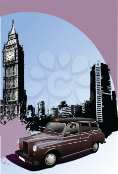 Royalty Free Clipart Image of a Car in London England in Front of Big Bend