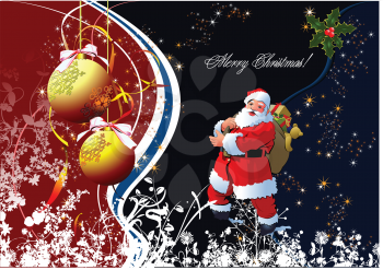 Royalty Free Clipart of a Christmas Greeting With Santa and Ornaments
