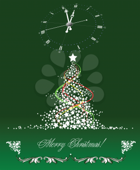 Royalty Free Clipart Image of a Christmas Tree With a Clock