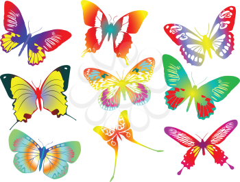Royalty Free Clipart Image of Nine Butterflies