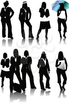 Royalty Free Clipart Image of Nine Women Silhouettes