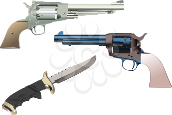 Royalty Free Clipart Image of Pistols and Knife