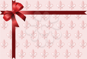 Royalty Free Clipart Image of a Pink Vintage Page With a Red Bow