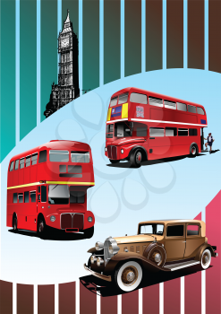 Royalty Free Clipart Image of Cars and Buses Beside Big Ben