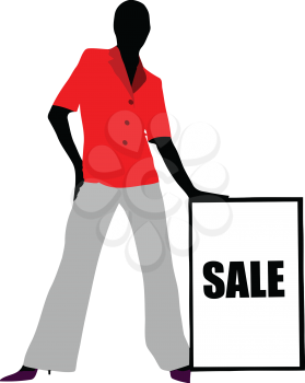 Royalty Free Clipart Image of a Girl By a Sale Board