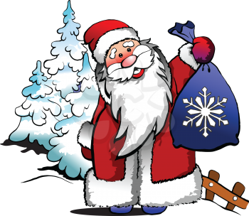 Royalty Free Clipart Image of Santa Holding a Toy Sack