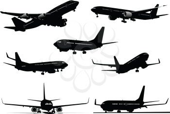 Royalty Free Clipart Image of Seven Airplanes