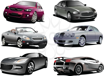 Royalty Free Clipart Image of Six Automobiles