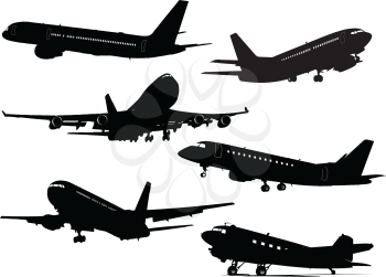 Royalty Free Clipart Image of Six Airplanes