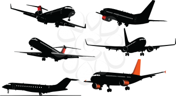 Royalty Free Clipart Image of Six Airplanes