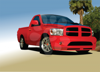 Royalty Free Clipart Image of a Small Red Truck