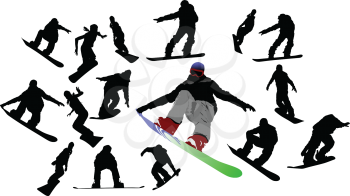 Royalty Free Clipart Image of a Group of Snowboarders