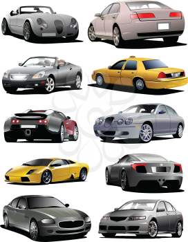 Royalty Free Clipart Image of Ten Cars