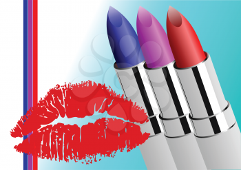 Royalty Free Clipart Image of Three Tubes of Lipstick and a Lipstick Smear