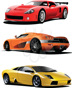 Royalty Free Clipart Image of Three Sport Cars