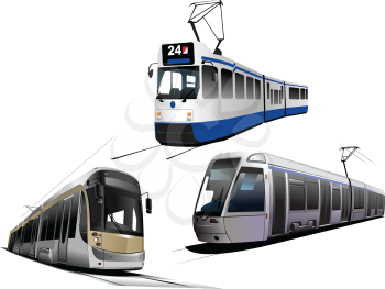 Royalty Free Clipart Image of Three Different City Trams