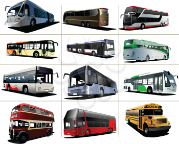 Royalty Free Clipart Image of a Dozen Buses