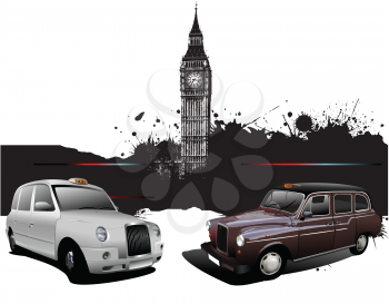 Royalty Free Clipart Image of Two London Taxicabs