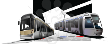 City transport. Two Trams. Vector illustration