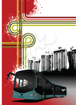 Royalty Free Clipart Image of a City Bus With an Urban Background
