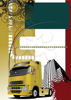 Royalty Free Clipart Image of a Truck on an Urban Background