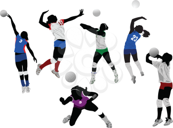 Royalty Free Clipart Image of Volleyball Players
