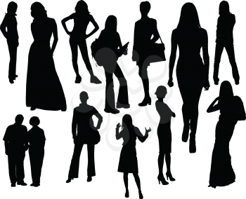 Royalty Free Clipart Image of a Group of Women in Silhouette