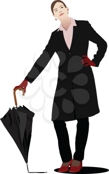 Royalty Free Clipart Image of a Woman With an Umbrella