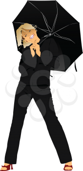 Royalty Free Clipart Image of a Woman With an Open Umbrella