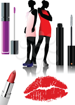 Royalty Free Clipart Image of Women and Makeup