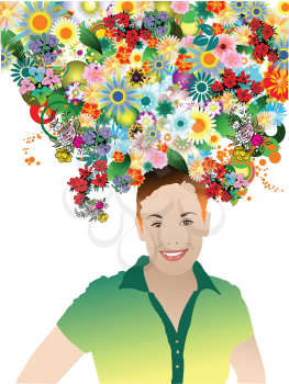 Royalty Free Clipart Image of a Girl With Flowers in her Hair